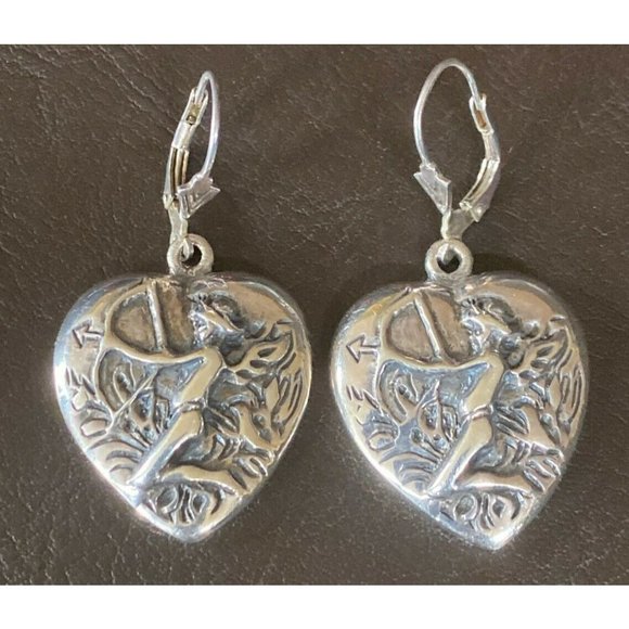 L&H Lewis & Heubner Sterling Silver 925 Cupid Shooting Arrow Heart Earrings - Picture 4 of 7